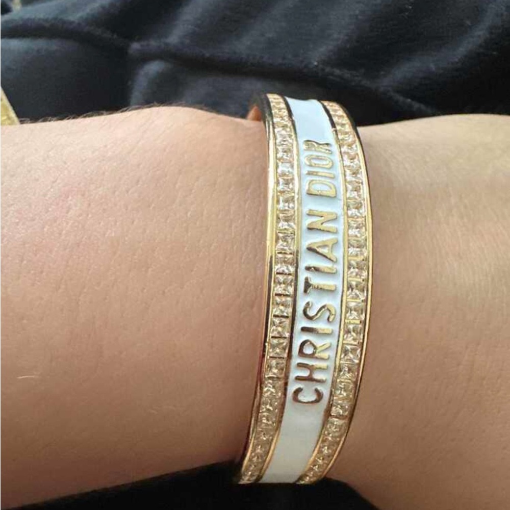 Dior Gold and White Christian Dior Crystal Cuff Bracelet - Picture 7 of 7